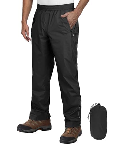 Image of Outdoor Ventures Men's Waterproof Trousers Lightweight Packable Overtrousers Windproof Motorbike Rain Over Pants for Walking Cycling Hiking Fishing Black M/30 Inseam