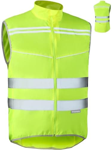 Image of Prowiste Reflective Cycling Vest Women and Men – High Visibility in Neon Yellow with Reflective Stripes – Breathable (Mesh) – With Back Pocket – Wind Resistant – L