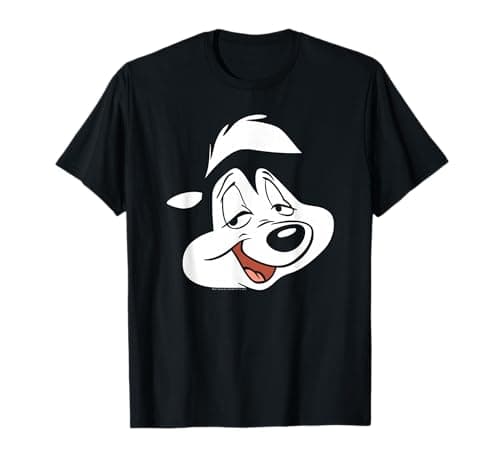 Image of Cotton Soul Looney Tunes Pepe Face T-Shirt - Black, S, Short Sleeve, U-Neck, Classic Fit - Unisex Adults, All Ages, Classic Fans