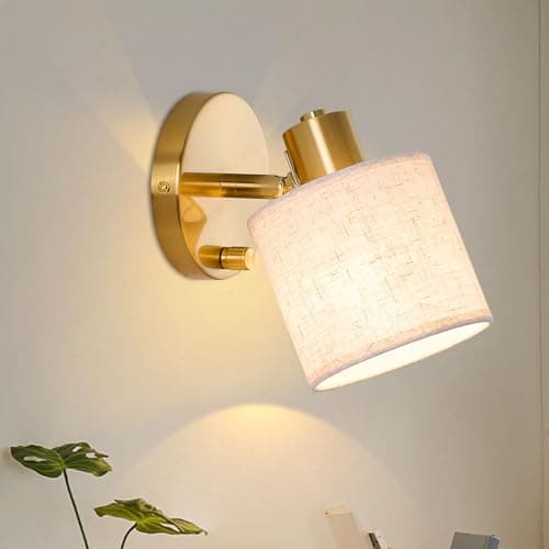 Image of Lightess Wall Light with Switch Dimmable Gold Wall Sconce with Beige Linen Fabric Lampshade E27 40W Indoor Bedside Wall Lamp for Bedroom Living Room Hallway