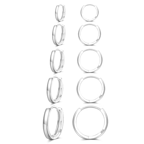 Image of Senteria 5 Pairs Sterling Silver Hoop Earrings Small Silver Hoop Earrings Hypoallergenic Huggie Hoops Earring for Women Cartilage Sleepers Small Hoops Earring Sets 8/10/12/14/16mm
