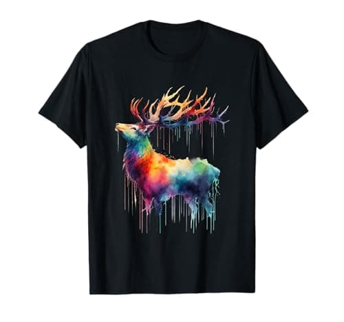 Image of Stag Art - Rainbow Watercolour Deer Wildlife Print T-Shirt