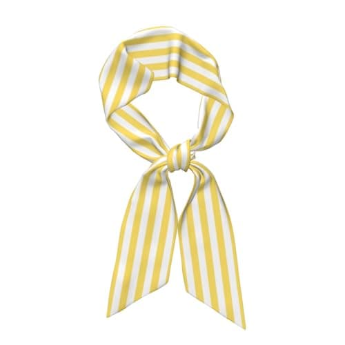 Image of HJFIERYF Wheat Straw Yellow White Stripes Print Scarf, Personalized Soft Silk Headband Head Scarves for Women Fashion Hair Accessories Lightweight