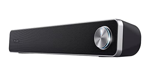 Image of Trust Arys PC Soundbar, Speaker for Computer and Laptop, 12 W, USB Sound System, Metal Grill, Illuminated Volume Control, Speaker Bar for PC, Laptop, Mac - Black
