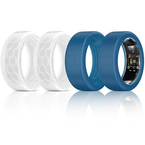 Image of 4 Pack Ring Protector Compatible with Ultrahuman Ring AIR Oura Ring Gen 4/3 Heritage/Horizon/Ceramic, Upgraded Anti-Scratch Elastic Cover for Working Out Women Men (Clear*2+Navyblue*2, S for 4-10)