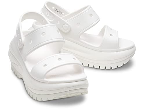 Image of Crocs Unisex-Adult Classic Mega Crush Sandal | Platform Sandals, White, 7 UK Men / 8 UK Women