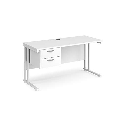 Image of Mr Office Maestro 25 straight desk 600mm deep with 2 drawer pedestal - white cantilever leg, 1400, White