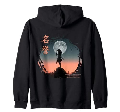 Image of Futuristic Ghost Samurai in Japanese retro Cyberpunk warrior Zip Hoodie