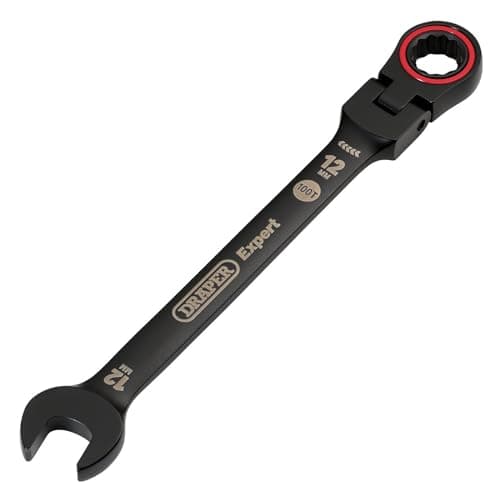 Image of Draper 03918 Expert HI-TORQ Metric Flexible Head Ratchet Combination Spanner, 12mm, Black