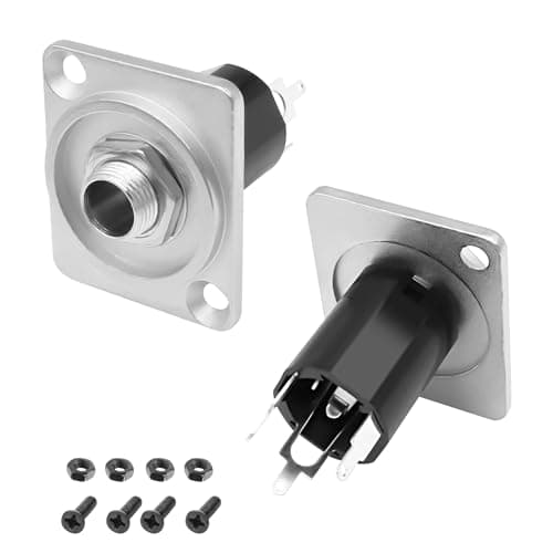 Image of MEIRIYFA 6.35mm Stereo Audio Panel Mount Socket, D-Type 1/4 Inch TRS/TS Female Stereo Audio Connector Panel/Chassis Mount for Microphone Speaker Amplifier Mixer - 2 Pack (Silver)