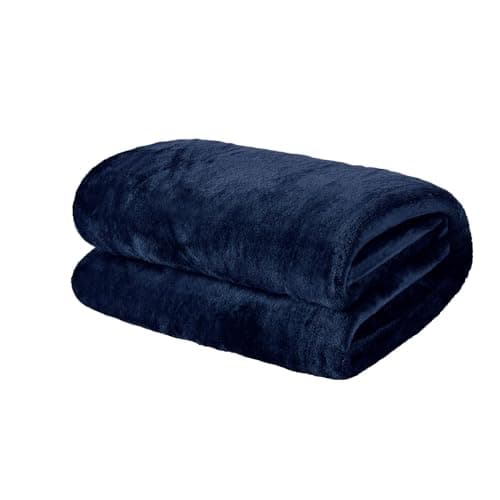 Image of Brentfords Fleece Blanket Navy Throws for Sofas Bed, Gifts for Women Men Super Soft Warm Flannel Fleece Thick Blanket Sofa Throws Lightweight Fluffy Double Bed Throw, Navy Blue - 150 x 200cm