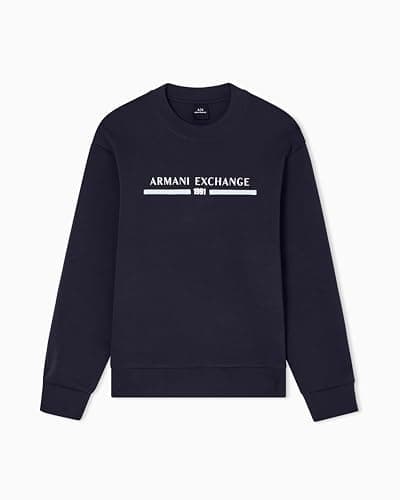 Image of Armani Exchange Mens Center Chest Logo Crewneck Sweatshirt, Deep Navy, L UK