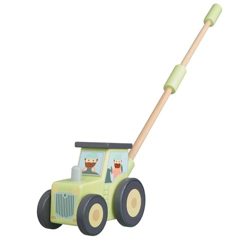 Image of Tractor Toy Push Along Toy - Push and Pull Along Toys for 1 Year Olds, Toddler - Wooden Toys, Perfect 1st Birthday Gifts for Boy, Girl - Early Development & Activity Toys by Orange Tree Toys