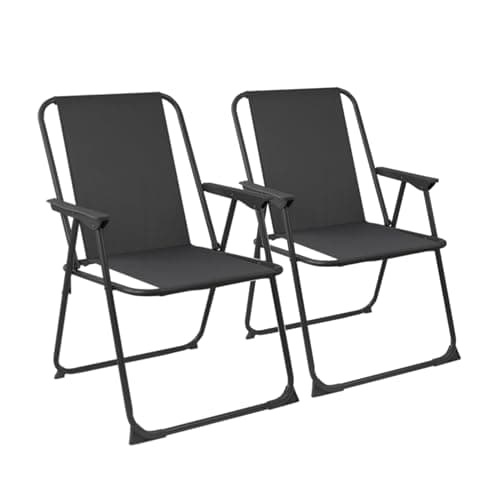Image of Harbour Housewares Folding Beach Deck Chairs - Black - Pack of 2 - Metal Outdoor Patio Seat Lightweight Portable Deck Chair for Picnic, Garden, Camping, Fishing
