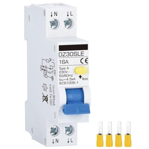 Image of Type A RCCB 2 Pole 16A Residual Current Circuit Breaker with 18mm Narrow Width Bi-Directional Connection DIN Rail Mount for Home Wiring(16A)