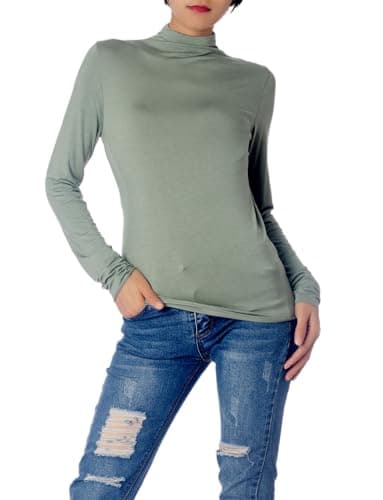 Image of iB-iP Women's Tops Turtleneck Slim Fit Long Sleeve High Neck Cozy Silky Henley, Size: 14, Mint