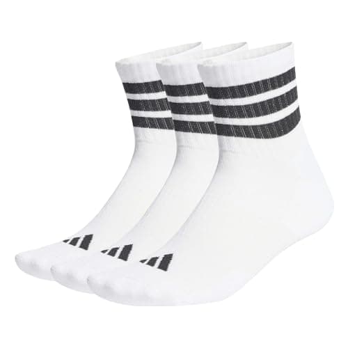 Image of adidas Unisex 3 Stripes Cushioned Sportswear Mid Cut Socks 3 Pair Pack, white/black/black, 8.5-10
