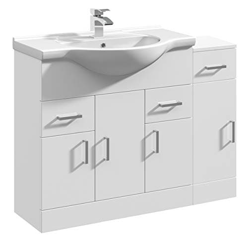 Image of VeeBath Linx Bathroom Furniture Combination Set with Vanity Basin Cabinet & Cupboard Storage Unit (1000mm)