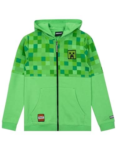 Image of Minecraft Hoodie | Gaming Hoodie | Boys Zip Up Hoodie | Boys’ Hoodies | Green 9-10 Years
