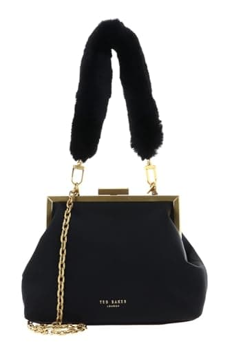 Image of Ted Baker evening bag Purcey Satin Fur Handle Clutch Bag Black