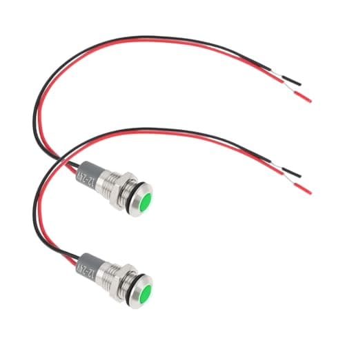 Image of eMagTech 2Pcs AC/DC 12V-24V 8mm Panel Mount LED Signal Indicator Metal Shell Warning Lamps, Green