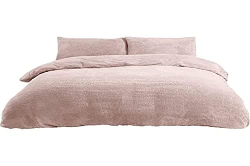 Image of Sleepdown Teddy Fleece Duvet Cover Quilt Bedding Set with Pillow Cases Thermal Warm Cosy Super Soft - Double - Blush Pink