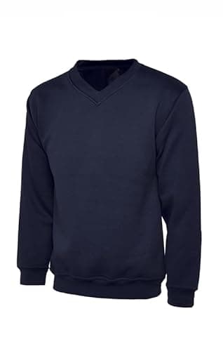 Image of INSAFIANS Boys V-Neck School Jumper - Unisex Kids Classic Sweatshirt Soft Fleece Sweater Ages 2-17 (Navy 11-13)