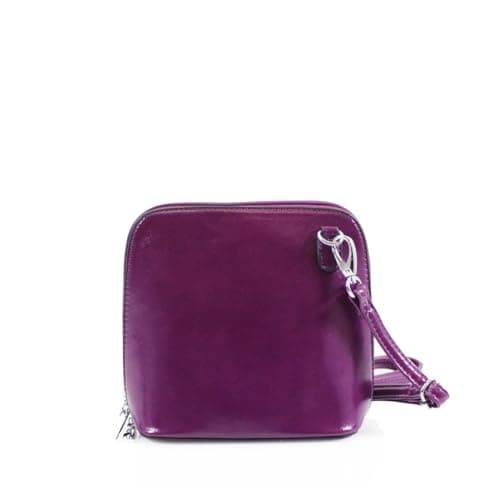 Image of Leeray® Women Plain Square Crossbody Bag - Purple - Small Dual Compartment Shoulder Handbag with Adjustable Detachable Strap, Zip Closure, Inner Pockets & Rear Zipped Pocket