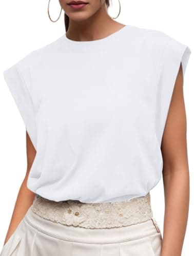 Image of GRECERELLE Womens Cotton T Shirts Cap Sleeves Loose Fit Basic Ladies Tops for Casual Comfort Soft Crew Neck Summer Tees (White, S)