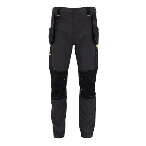 Image of DEWALT Bainbridge Men's Elasticated Hem, Water-Resistant, Holster Pocket, Pro-Stretch Work Trousers, Black/Grey, W30/L31
