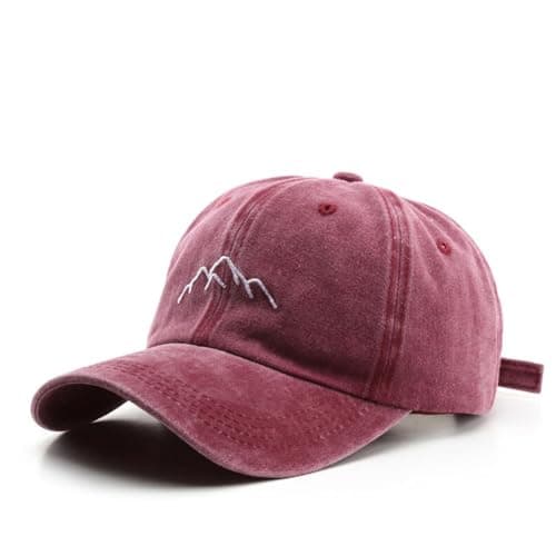 Image of YULOONG Mens Vintage Baseball Cap Mountain Peak Embroidery Baseball Hats Retro Washed Cotton Dad Cap Womens Outdoor Sports Cap Adjustable Unisex Red