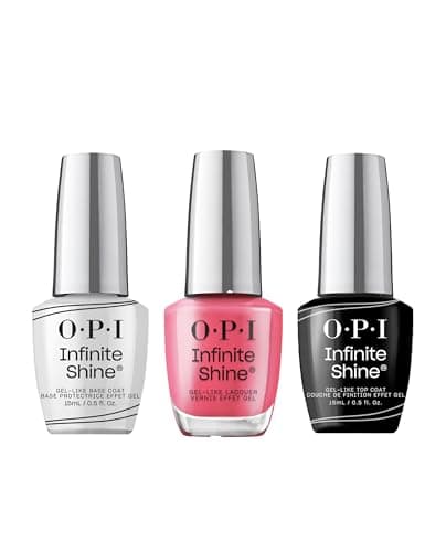 Image of OPI Infinite Shine Long-wear Nail Polish, Gel-Like Nail Varnish with no UV lamp needed, 3-Step System for up to 11 days of colour, Base Coat & Nail Polish & Top Coat, Strawberry Margarita, 3x 15ml