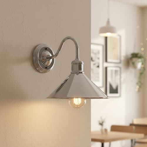 Image of LEDSone Wall Lights 22cm Chrome Metal Cone Rustic E27 Industrial Indoor Lamps Sconce for for Home Décor, Bedroom Bedside, Living Room, Hallway Decorate Fixture