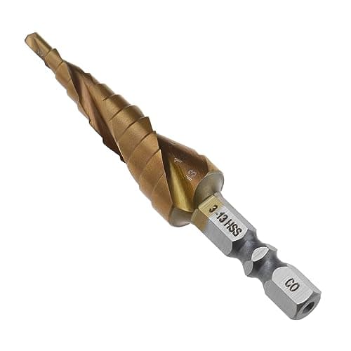 Image of eMagTech Spiral Grooved Step Drill Bit 3-13mm Metric Size M35 Cobalt High Speed Steel 6.35mm Hex Shank HSS Cutting Tool for DIY Plastic Wood Metal