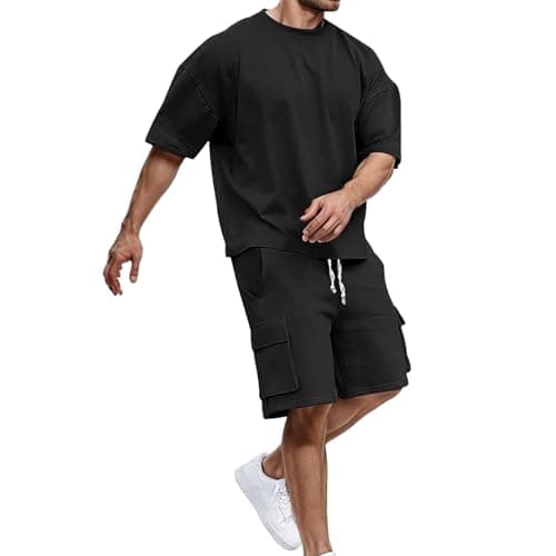 Image of Generisch 2026 T Shirt Men's 2 Piece Outfit for Men Patchwork T-Shirt Short Set Sports Tracksuits, black, 3XL