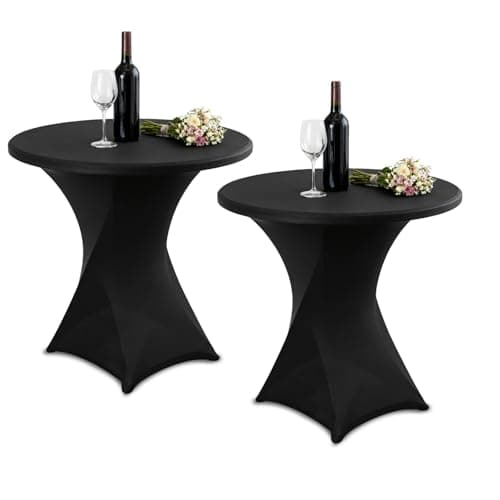 Image of SANDERLA 2 Pack Cocktail Stretch Bar Table Covers, Elastic Tablecloths 32"x43", Perfect for Bars, Weddings, Black