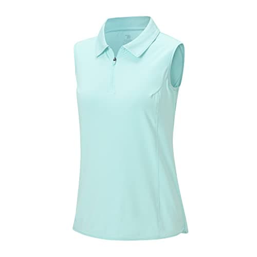 Image of Rdruko Womens Sleeveless Sports Tops Breathable 1/4 Zip Golf Tennis Polo T Shirts Summer Quick Dry Casual Work Gym Running Shirts Sky Blue XS