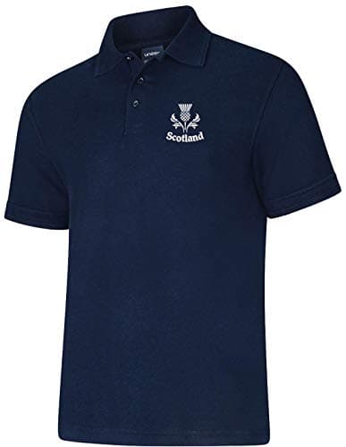 Image of Uneek clothing Scotland Thistle Polo Shirt - Unisex- Colour Navy - XS to 8XL (L)