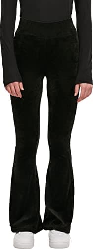 Image of Urban Classics Women's Ladies High Waist Rib Velvet Flared Leggings Yoga Pants, Black, M