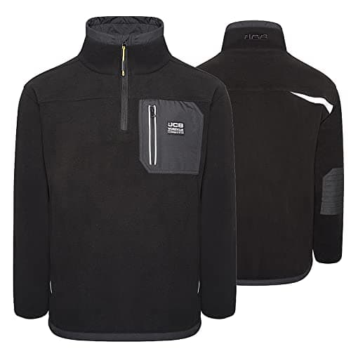 Image of JCB - Trade Heavyweight 1/4 Zip Fleece, Large - Made with 100% Polyester Polar Fleece - Men's Jumpers Branding Details - Cordura Fabric Elbow Patches - Mens Clothes - 320gsm - Black
