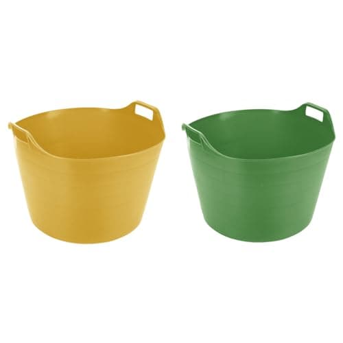 Image of M1SS (Set of 2) 75L Litre Yellow And Lime Green Robust Versatile Multipurpose Extra Large Flexi Tub Garden Home Flexible Plastic Storage Container Bucket tub Trugs Horse Feeder Flex Tub - Made in UK