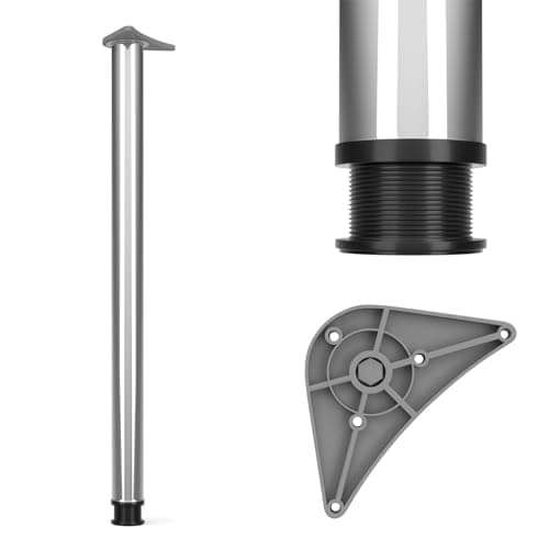 Image of Dihl Pack of 2 710mm Chrome Adjustable Kitchen Worktop, Unit, Breakfast Bar, or Desk Table Leg Support with 60mm Diameter - Stylish and Versatile Stainless Steel Furniture Leg, 2 PCS