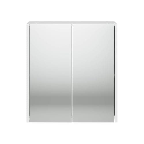 Image of iBathUK Rehaus Wall Mounted Double Door Mirror Cabinet with 2 Adjustable Shelves, Soft Close Hinged Door, Frameless Copper Free Silver Mirror, Modern Bathroom Storage Cabinet in Gloss White, 600mm