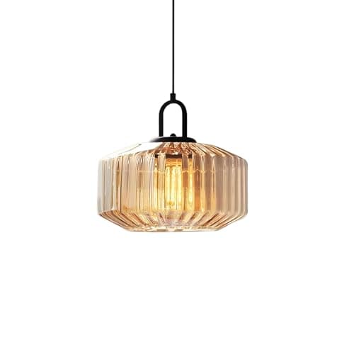 Image of ZTTECH 28CM Vintage Industrial Ribbed Dome Glass Pendant Light Adjustable Height E27 Hanging Lamp for Dining Room Bedroom Living Room Bar (Amber)