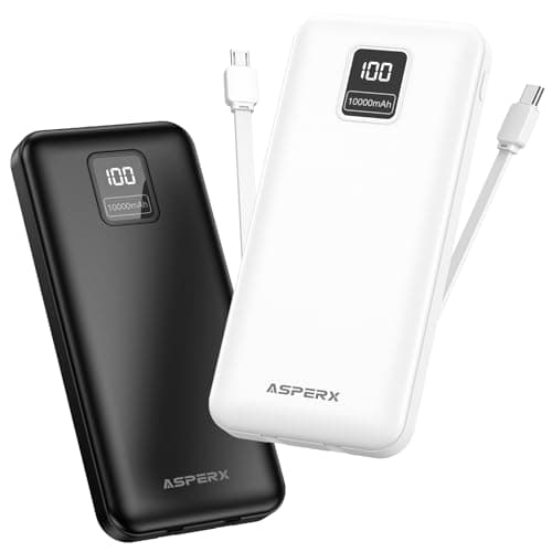 Image of AsperX 2-Pack 10000mAh Power Bank Fast Charging, Portable Charger with Built in Cables USB C Input and Output, Battery Pack LED Display Compatible with iPhone, Samsung, iPad, Tablets, Android, etc.
