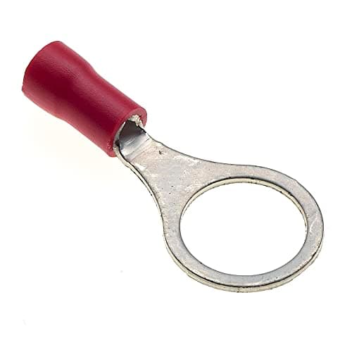 Image of Ring Crimp Terminals - Pack of 100, Red, 10mm, 25A, 22-16 AWG - Heat Shrink Connectors, Tinned Copper, Insulated Wire Terminals