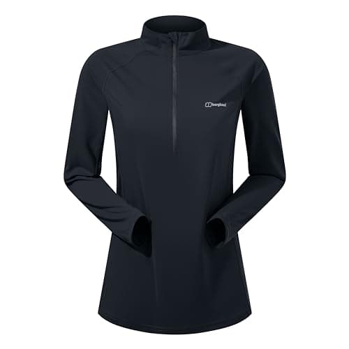 Image of Berghaus Women's 24/7 Maternity Half Zipped Long Sleeve Tech T-Shirt | Moisture Wicking | Breathable Technical T-Shirt, Black/Black, 16