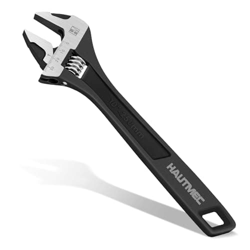 Image of HAUTMEC Adjustable Spanner Wrench 250mm(10in) Adjustable Wrench Wide Jaw Black Oxide Wrenches Drop-Forged CR-V Steel Metric & SAE Scales Perfectfor Home Garage Workshop and DIY HT0374