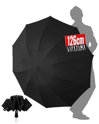 Image of Chakipee Umbrella Windproof Strong Travel Compact Automatic Large Black Folding Umbrellas for Wind and Rain Resistant - Portable 210T Fabric - 10 Ribs Durable For Mens Women Umbrella