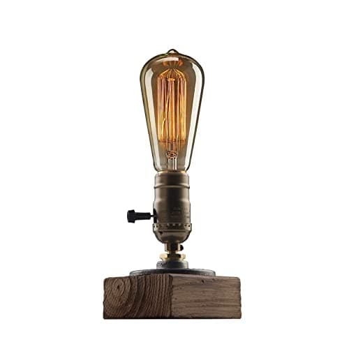 Image of XIHOME Industrial Steampunk Desk Lamp,Vintage Steam Punk Piping Table Top Lamp,Antique E27 Small Edison Bulb Iron Retro Lamps with Minimalist Loft Style Accent Wood Base for Bedside,Café,Bar,Pub,etc